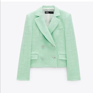 ^^HOST PICK^^ Zara Tweed mint green double breasted blazer NWOT